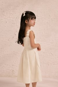 Little Beth Ribbon Straps Pleated Dress in Buttercream