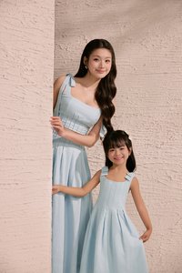 Little Beth Ribbon Straps Pleated Dress in Tiffany Blue