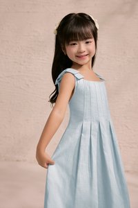 Little Beth Ribbon Straps Pleated Dress in Tiffany Blue