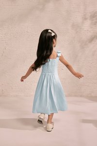 Little Beth Ribbon Straps Pleated Dress in Tiffany Blue