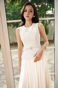 Liz Padded Contrast Maxi Dress in Cream