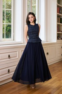 Liz Padded Contrast Maxi Dress in Midnight Blue