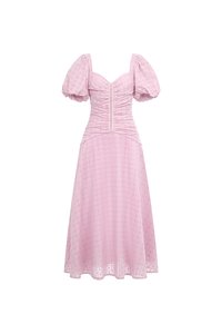 Loretta Padded Sweetheart Puff Sleeves Ruched Midaxi Dress in Cupcake Pink