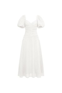 Loretta Padded Sweetheart Puff Sleeves Ruched Midaxi Dress in Iconic White