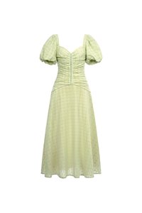 Loretta Padded Sweetheart Puff Sleeves Ruched Midaxi Dress in Spring Fern