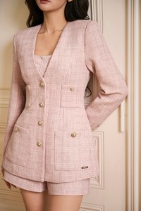 Sloane Tailored Tweed Blazer in Tea Rose