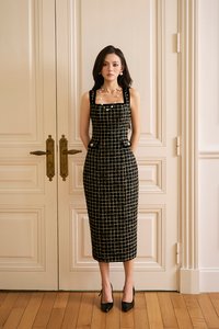 Tressa Padded Square Neck Midi Dress in Black