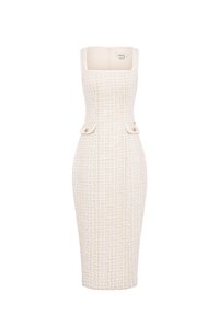 Tressa Padded Square Neck Midi Dress in Cream