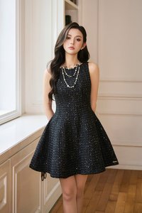 Vera Padded Flare Mini Dress in Black