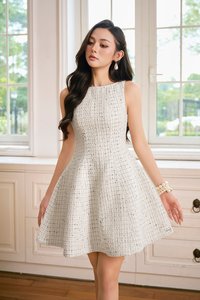 Vera Padded Flare Mini Dress in Cloud Dancer
