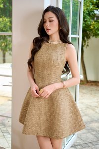 Vera Padded Flare Mini Dress in Macchiato