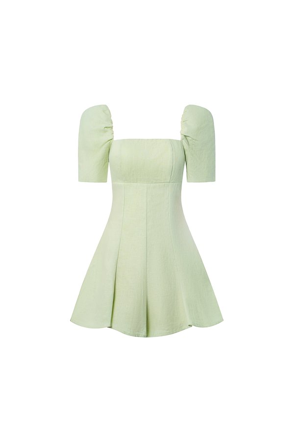 Bambi Padded Puff Sleeves Flare Romper in Mint