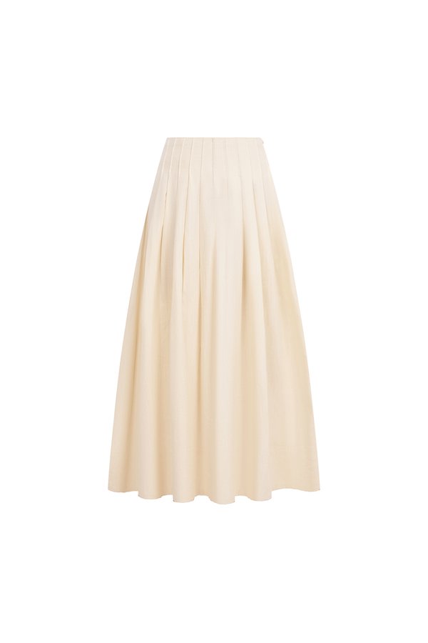 Beth High Waist Pintuck Midi Skirt in Buttercream