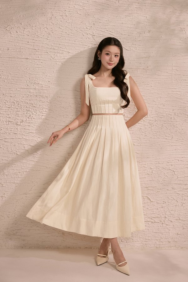 Beth High Waist Pintuck Midi Skirt in Buttercream