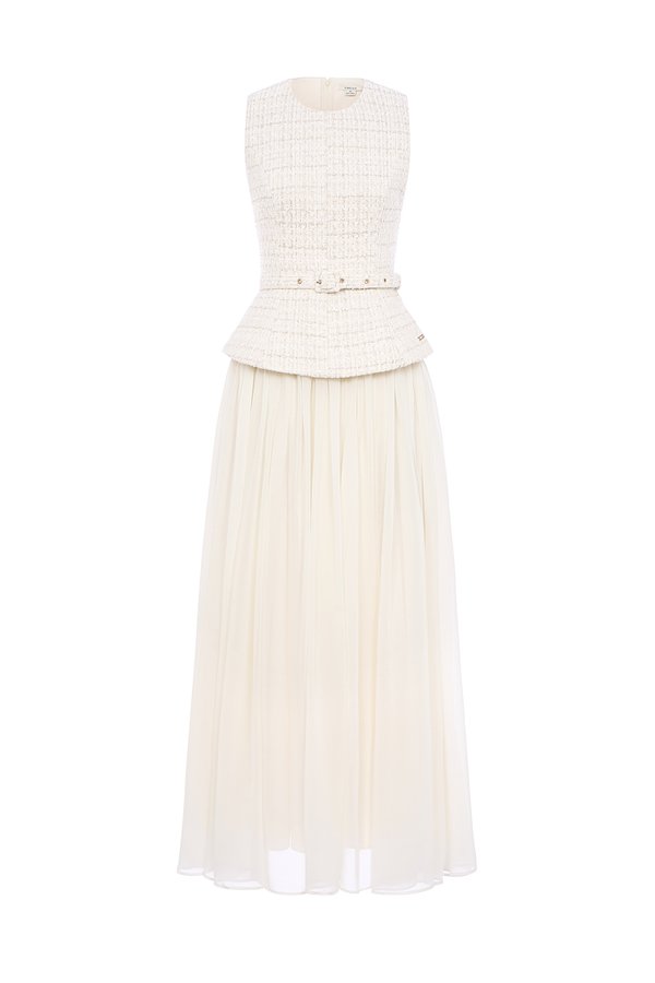 Liz Padded Contrast Maxi Dress in Cream