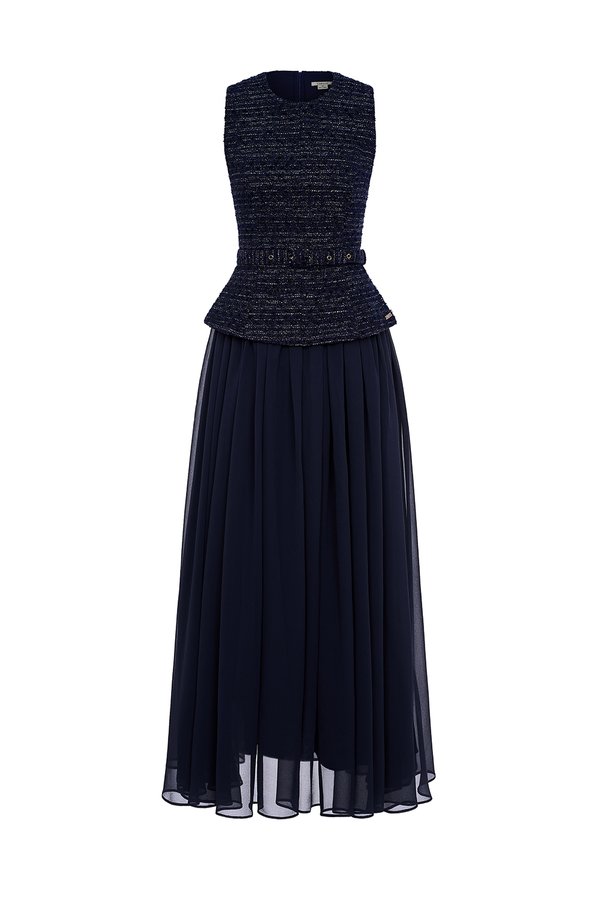 Liz Padded Contrast Maxi Dress in Midnight Blue