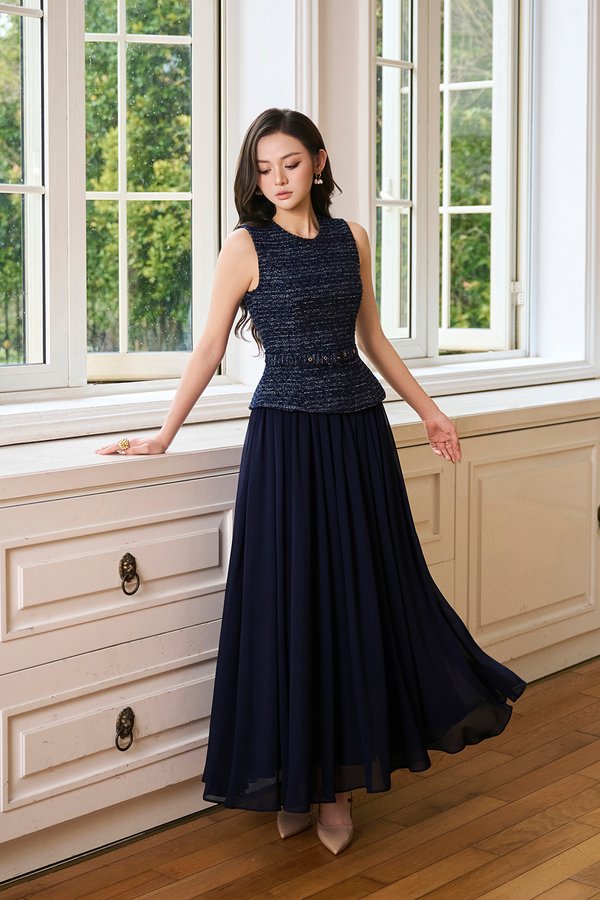 Liz Padded Contrast Maxi Dress in Midnight Blue