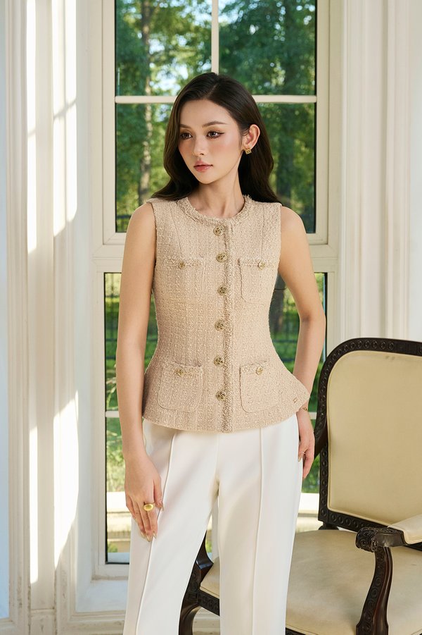 Rhea Tailored Vest Top in Beige