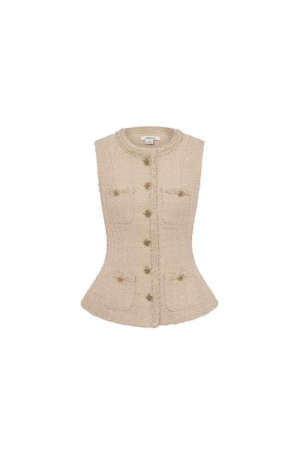 Rhea Tailored Vest Top in Beige