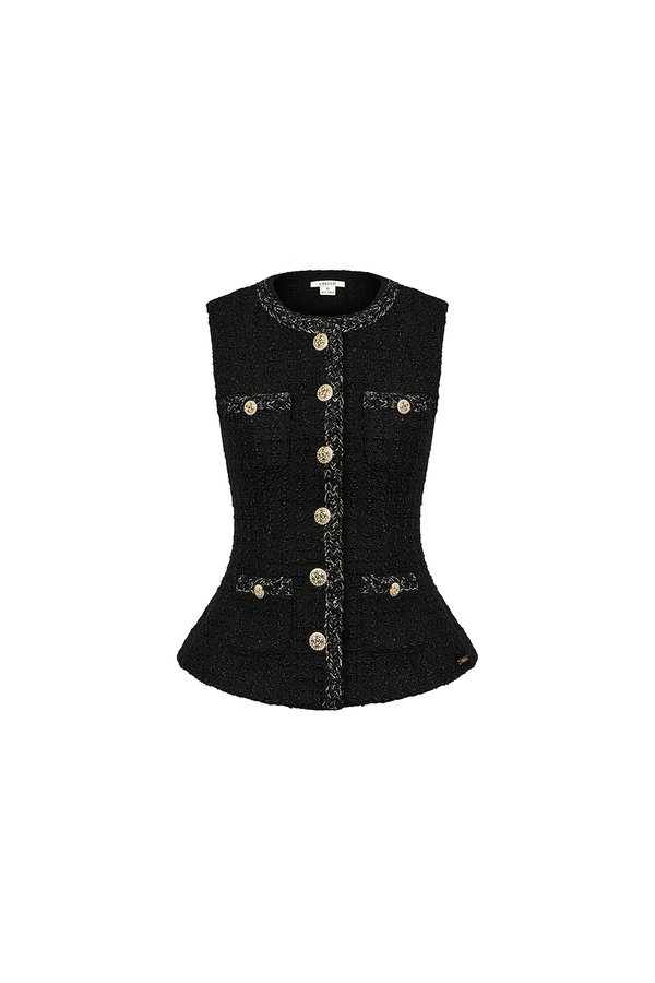 Rhea Tailored Vest Top in Classic Black