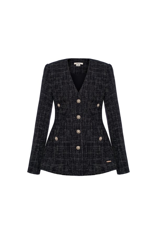Sloane Tailored Tweed Blazer in Black