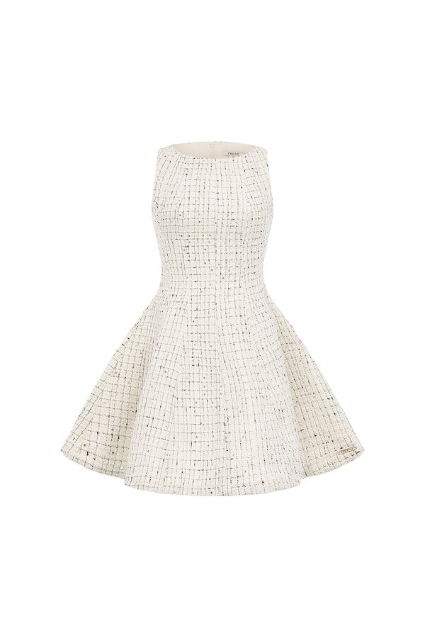 Vera Padded Flare Mini Dress in Cloud Dancer