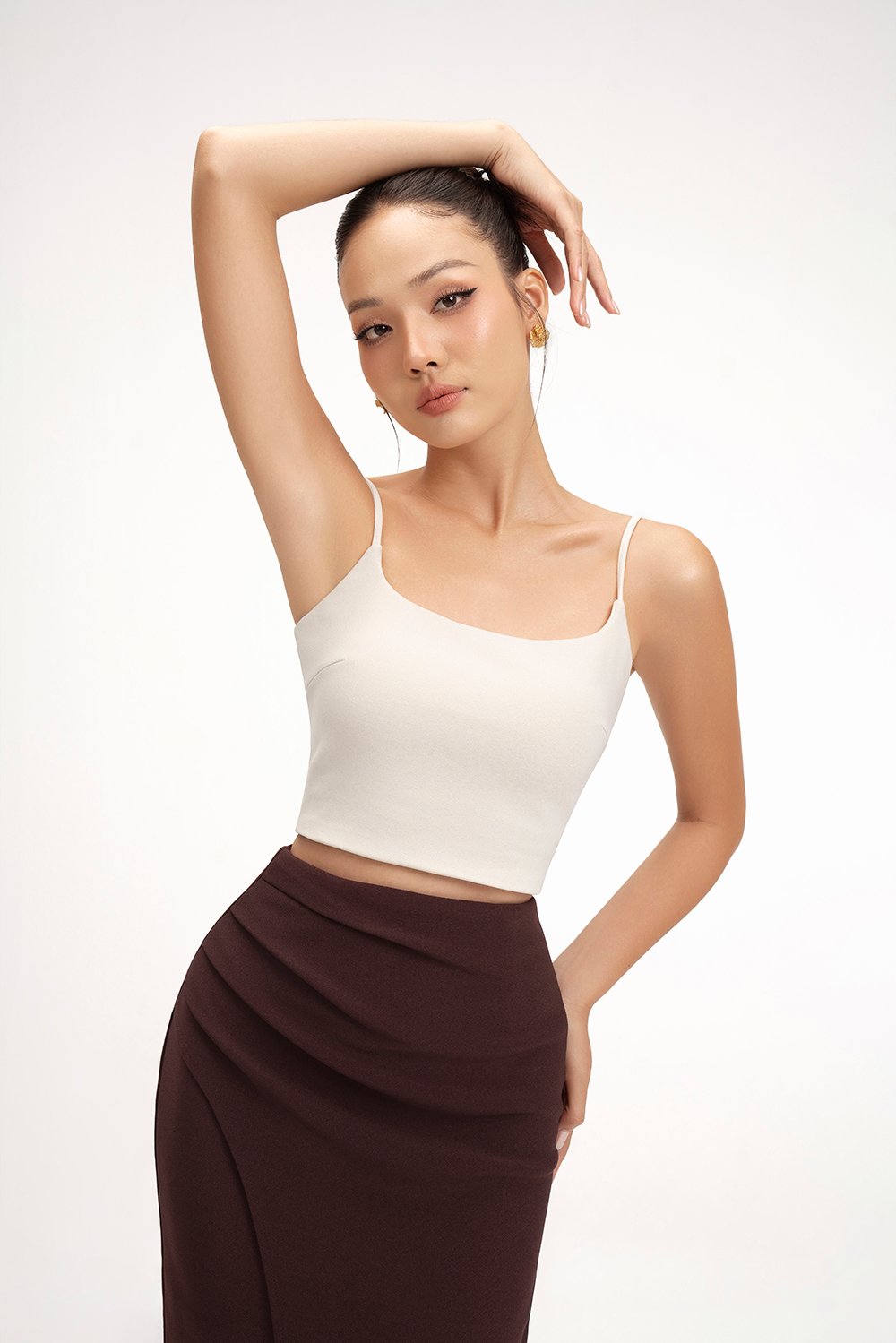 Clea Spaghetti Padded Crop Top in Ivory