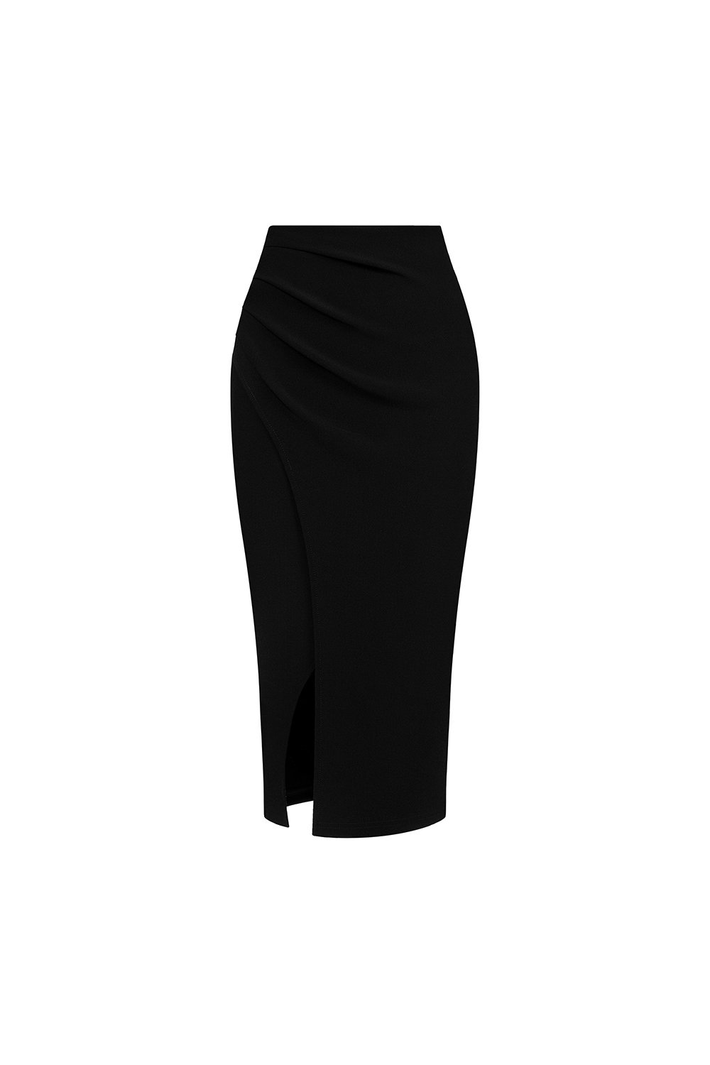 Edna Asymmetrical Ruched Pencil Skirt in Classic Black