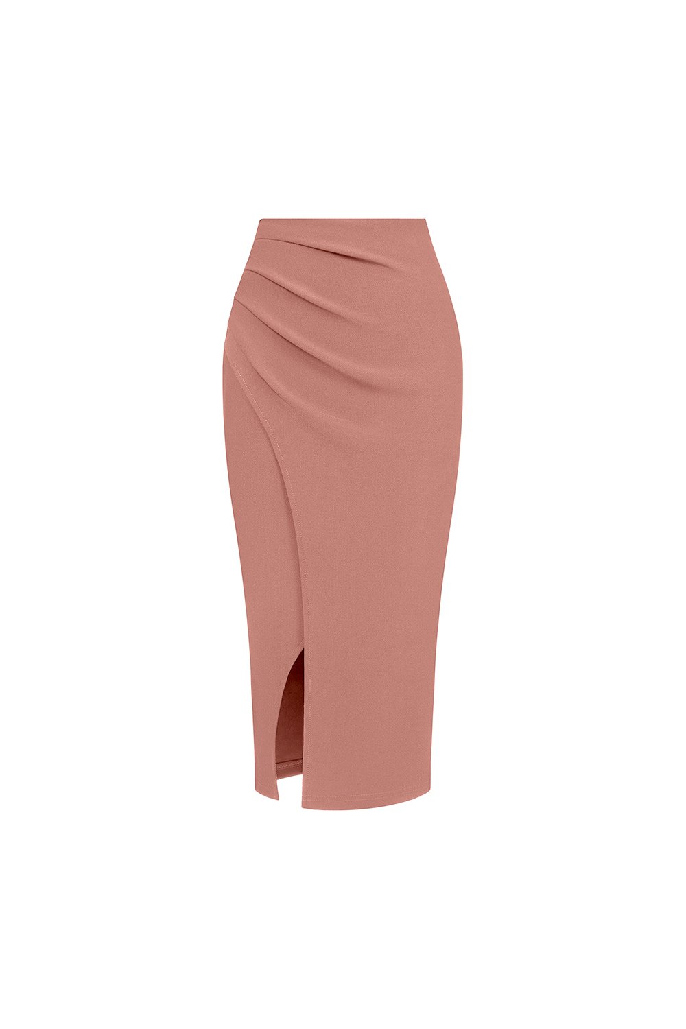 Edna Asymmetrical Ruched Pencil Skirt in Dusty Rose