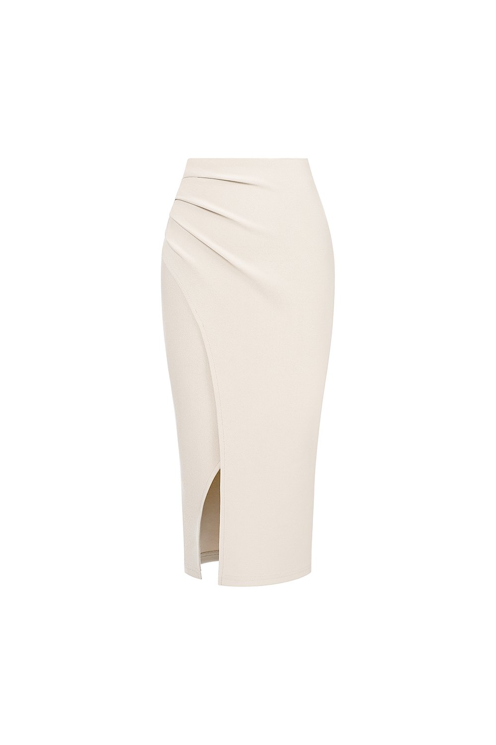 Edna Asymmetrical Ruched Pencil Skirt in Ivory