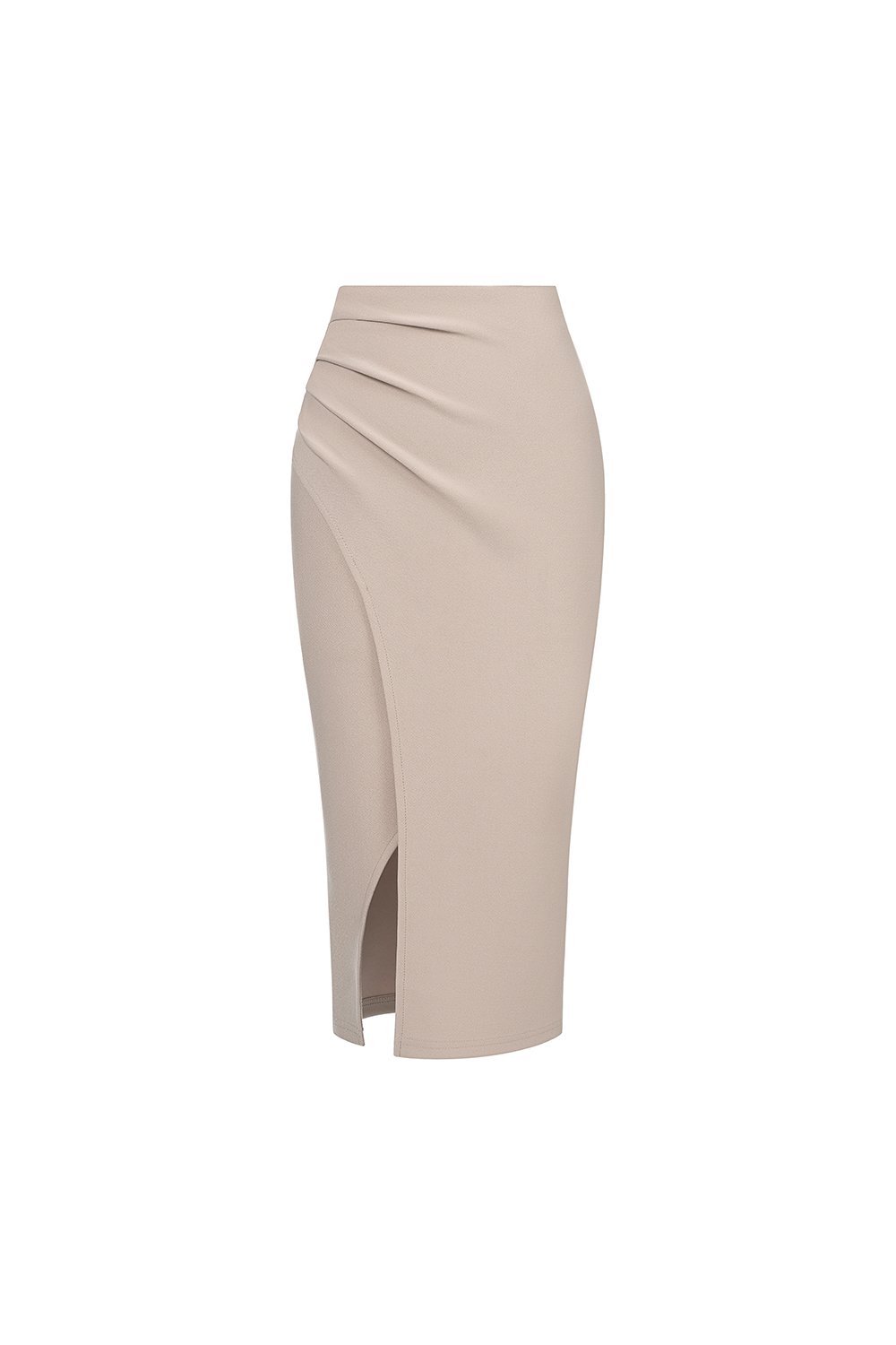 Edna Asymmetrical Ruched Pencil Skirt in Stone