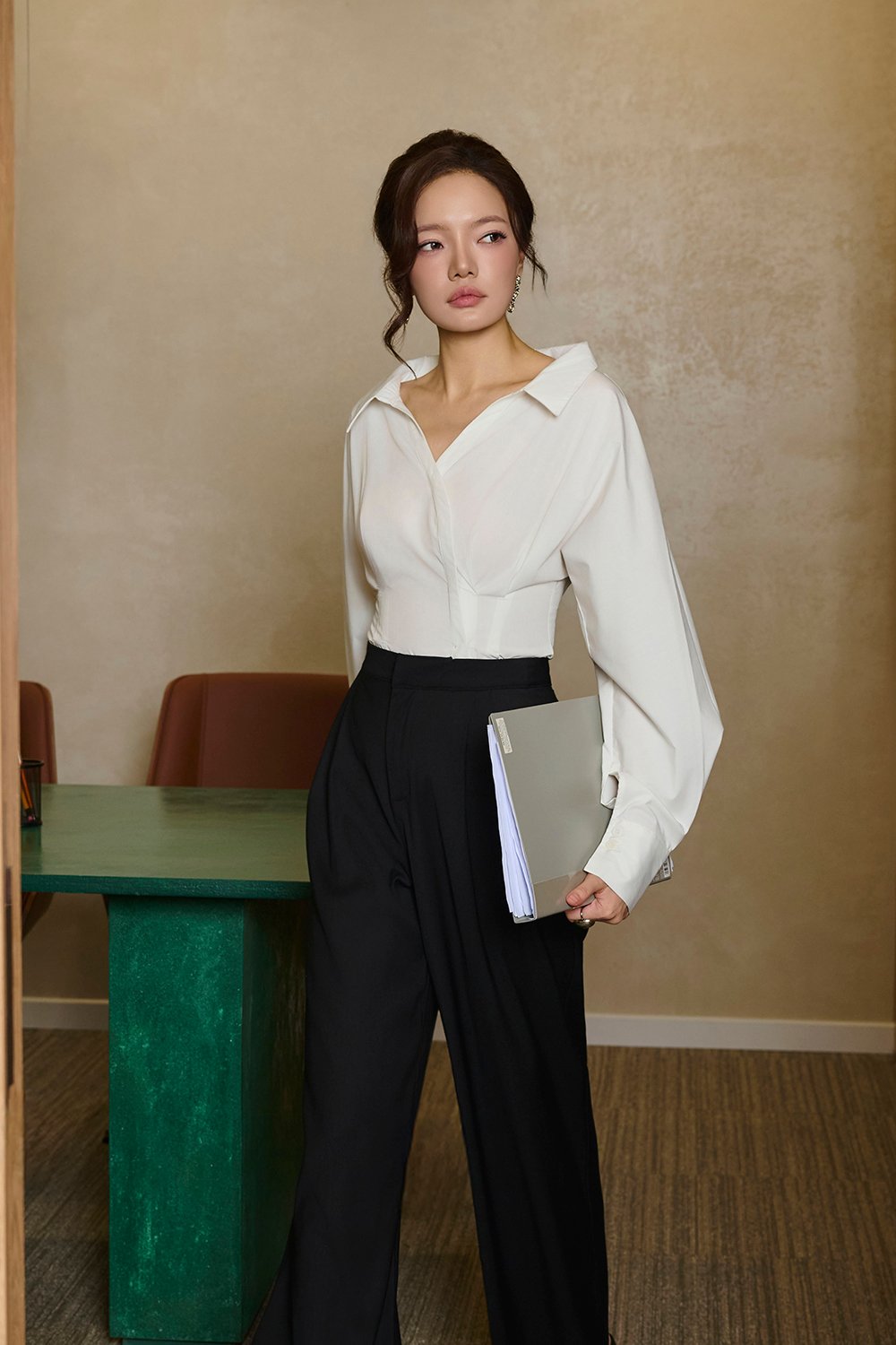 Lylith Crossover Pleated Shirt in Iconic White