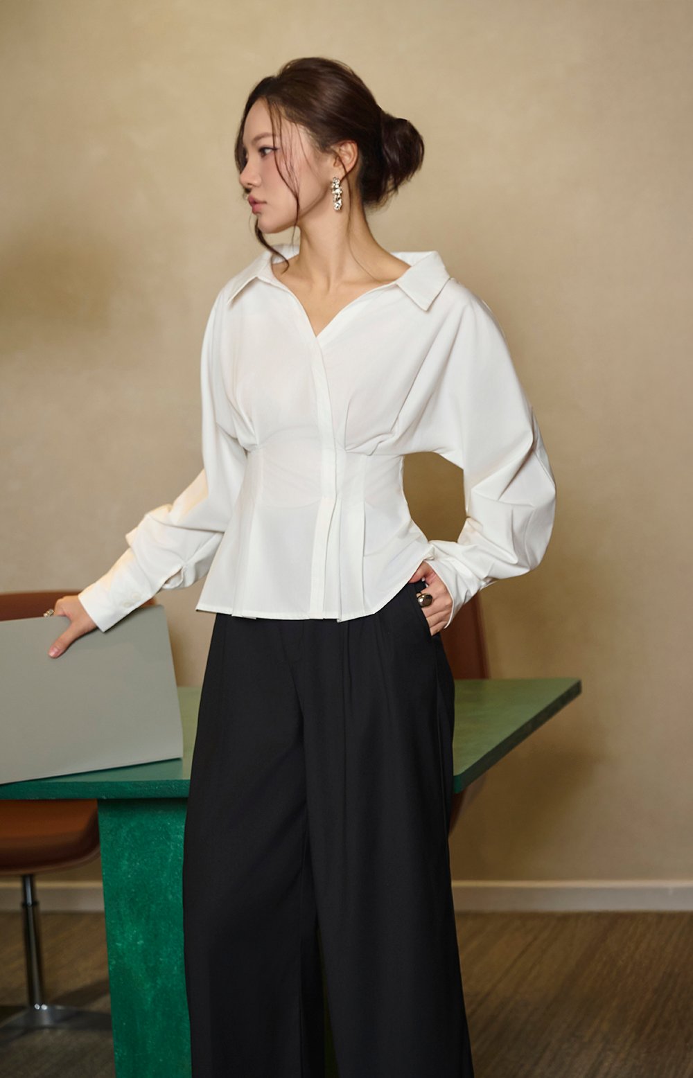 Lylith Crossover Pleated Shirt in Iconic White