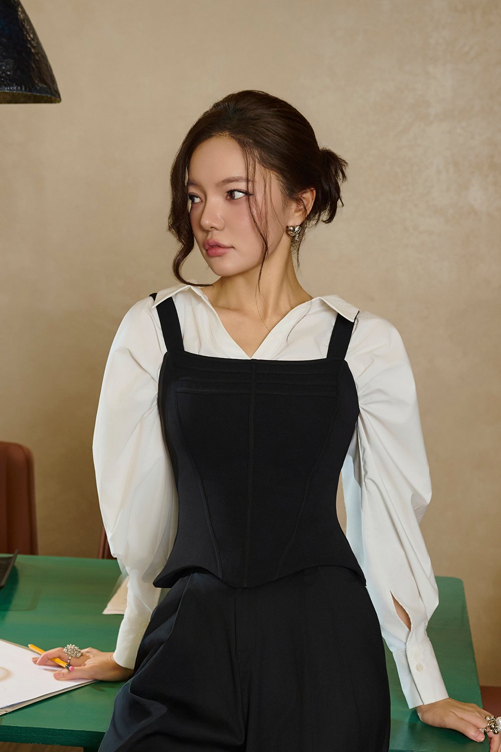 Lylith Crossover Pleated Shirt in Iconic White