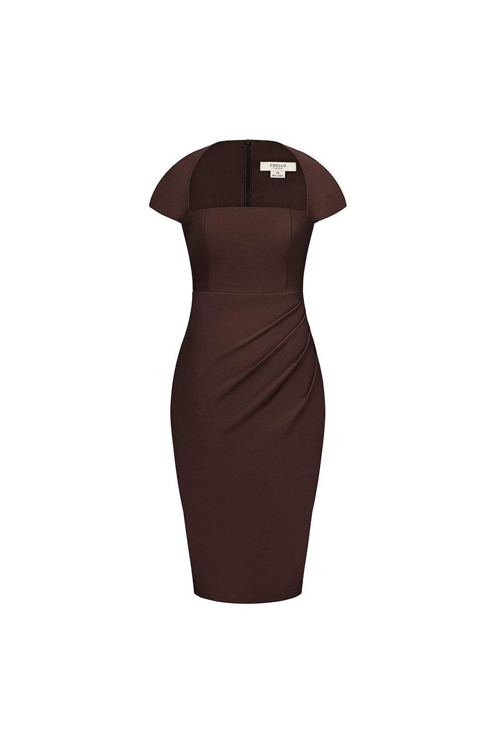 Nessa Padded Cap Sleeves Ruched Dress in Chocolate