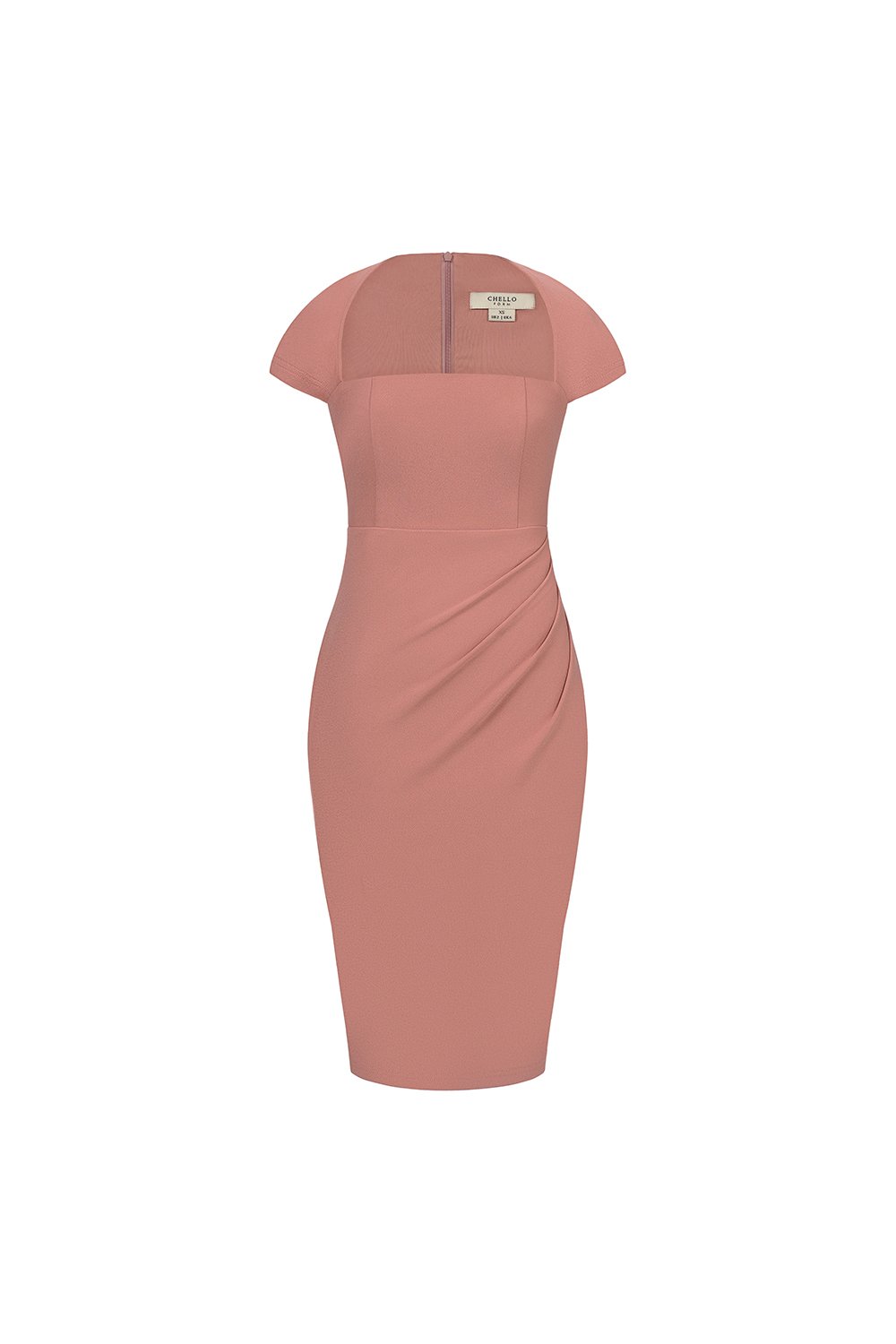 Nessa Padded Cap Sleeves Ruched Dress in Dusty Rose