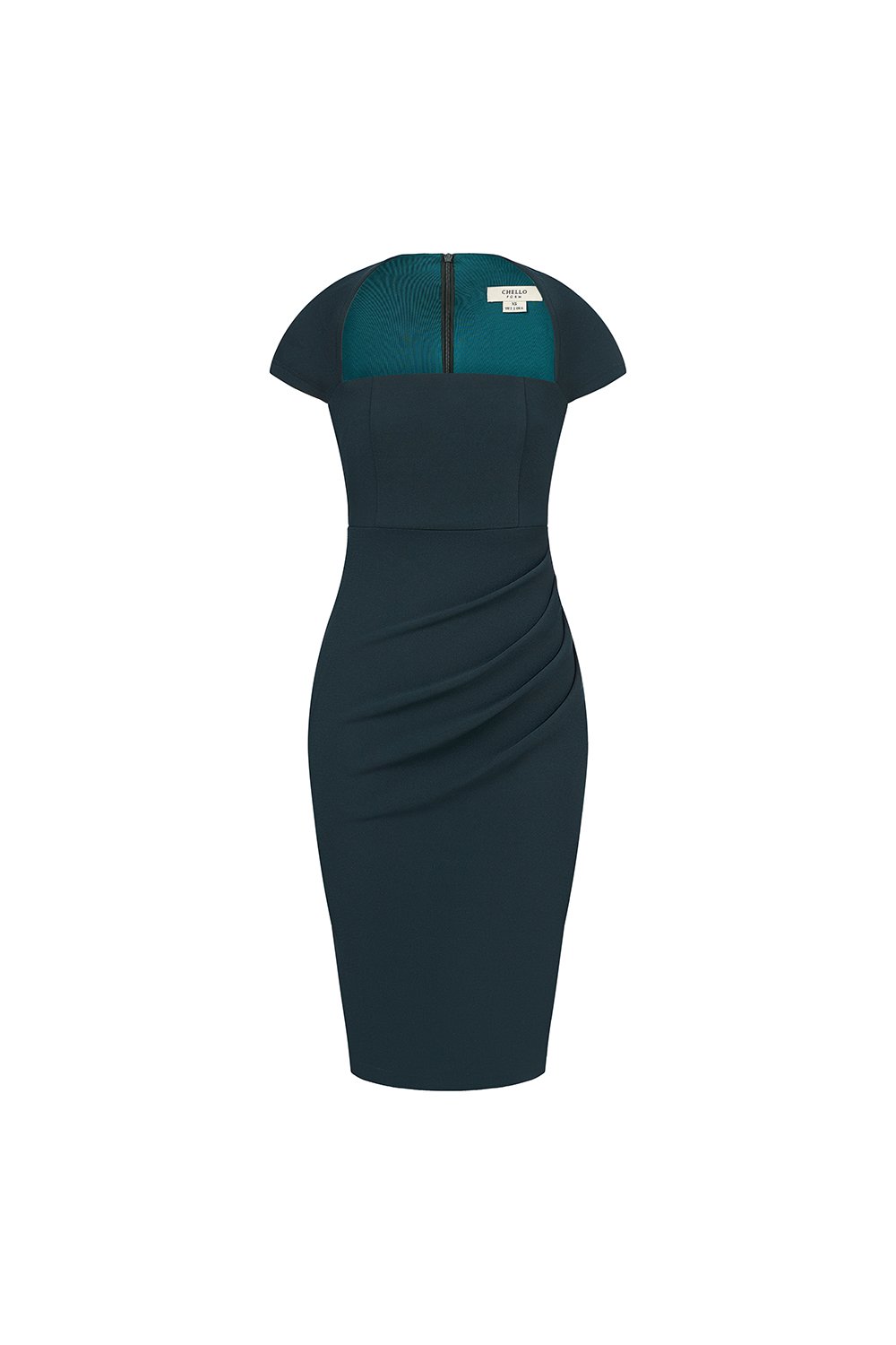 Nessa Padded Cap Sleeves Ruched Dress in Emerald Green
