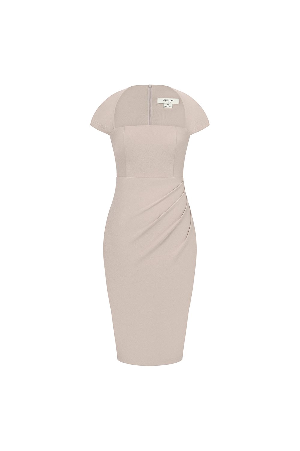 Nessa Padded Cap Sleeves Ruched Dress in Stone