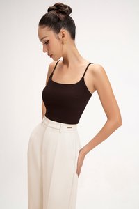 Clea Spaghetti Padded Crop Top in Chocolate