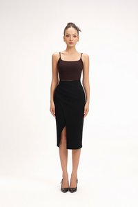 Edna Asymmetrical Ruched Pencil Skirt in Classic Black