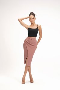 Edna Asymmetrical Ruched Pencil Skirt in Dusty Rose