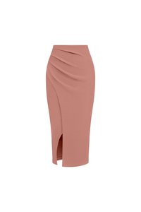 Edna Asymmetrical Ruched Pencil Skirt in Dusty Rose