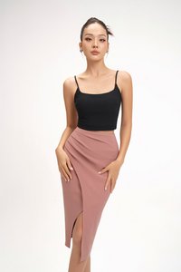 Edna Asymmetrical Ruched Pencil Skirt in Dusty Rose