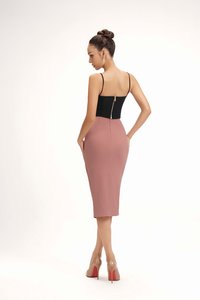 Edna Asymmetrical Ruched Pencil Skirt in Dusty Rose