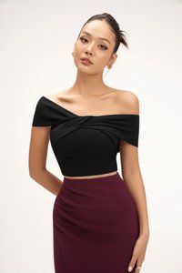 Elaine Padded Asymmetrical Twist Top in Classic Black