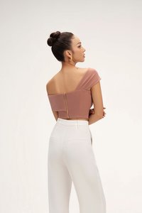 Elaine Padded Asymmetrical Twist Top in Dusty Rose