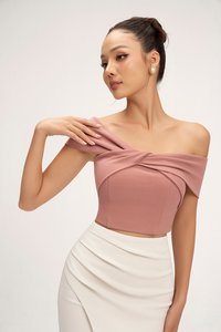 Elaine Padded Asymmetrical Twist Top in Dusty Rose