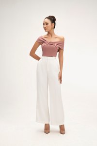 Elaine Padded Asymmetrical Twist Top in Dusty Rose