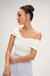 Elaine Padded Asymmetrical Twist Top in Iconic White