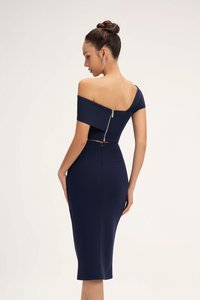 Elaine Padded Asymmetrical Twist Top in Navy Blue